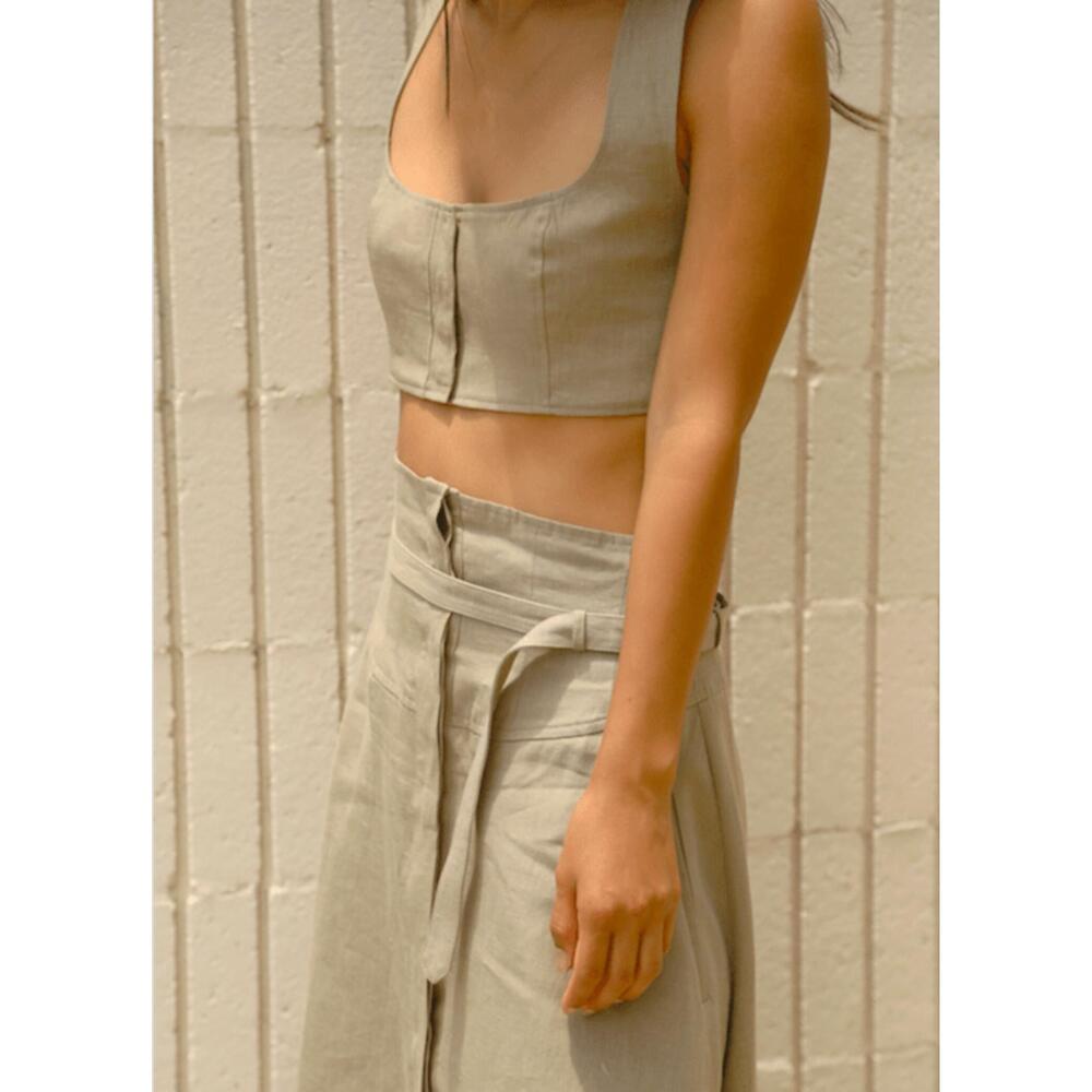 NEW LE KASHA jirja linen crop top in khaki